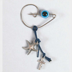 Mouchtaris Collection Metal Christening Charm with Safety Pin Blue 50pcs