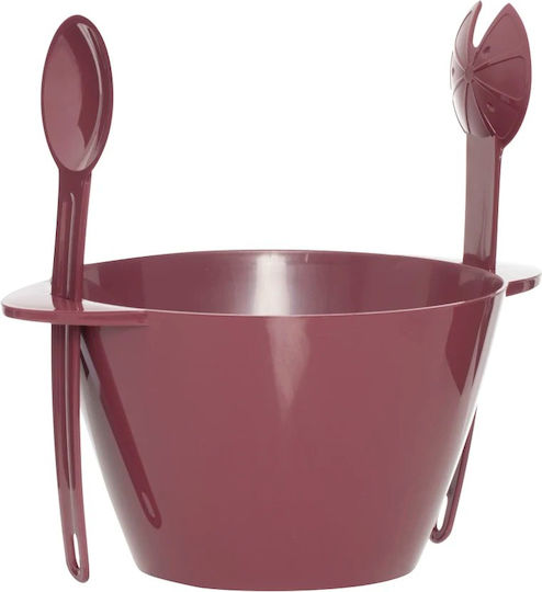 Click Plastic Salad Bowl with Salad Spoons Bordeaux 31x24x15cm