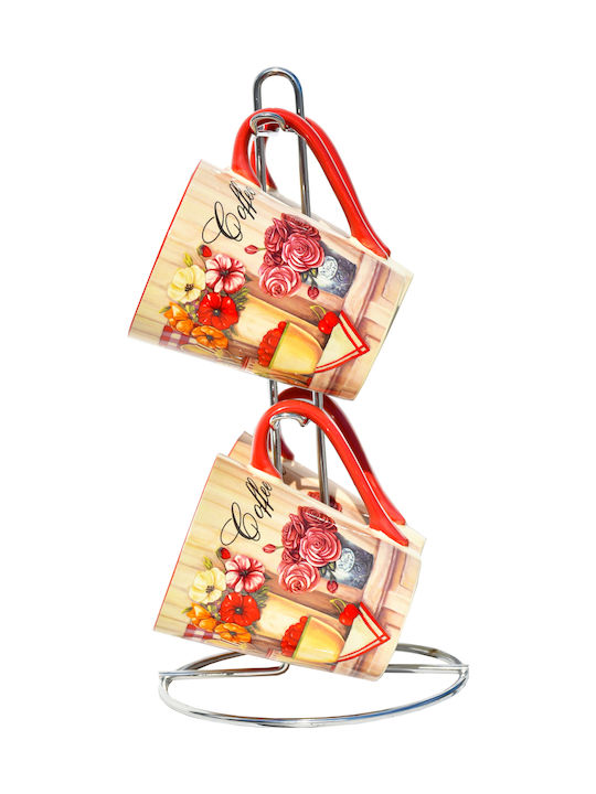Inart Mug from Porcelain Red 4pcs