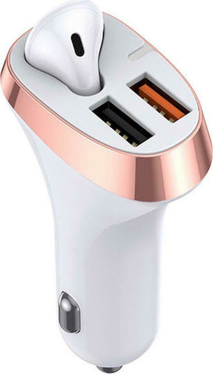 Joyroom JR-CP2 Зарядно за кола 28W 2Спецификация с Портове: 2xUSB и Слушалки Bluetooth Бял Цвят