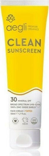 Aegli Premium Organics Clean Sonnencreme Creme Gesicht SPF30 mit Farbe 50ml