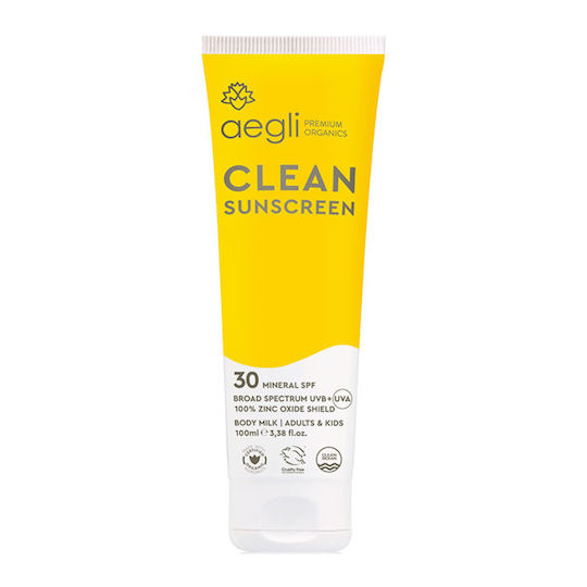 Aegli Premium Organics Clean Mineral Αντηλιακή Κρέμα για το Σώμα SPF30 100ml