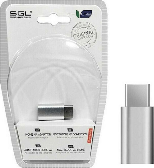 SGL T013B Μετατροπέας USB-C male σε micro USB female Ασημί