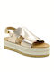 Robinson Leder Damen Flache Sandalen Flatforms in Gold Farbe