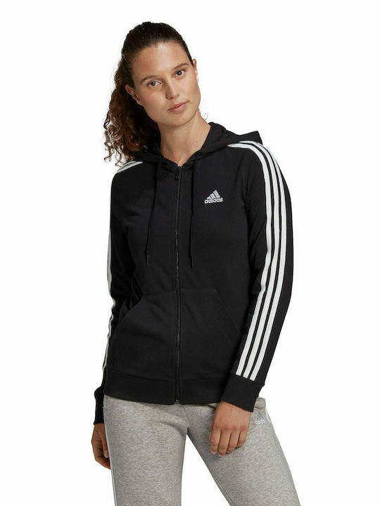 Adidas Essentials Γυναικεία Φούτερ Ζακέτα με Κουκούλα Μαύρη