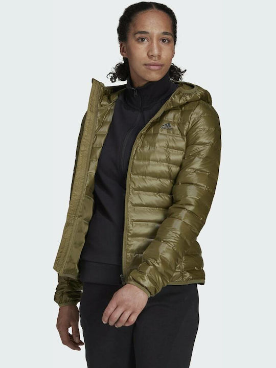 Adidas Varilite Down Kurz Damen Puffer Jacke für Winter Khaki