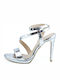 New Matic Leather Women's Sandals 077 with Ankle Strap Silver