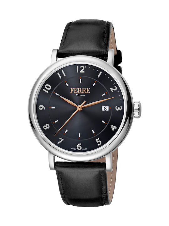 Ferre Milano Watch Battery with Black Leather Strap