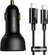 Baseus Car Charger Black Total Intensity 5A Fast Charging with Ports: 1xUSB 1xType-C with Cable Type-C