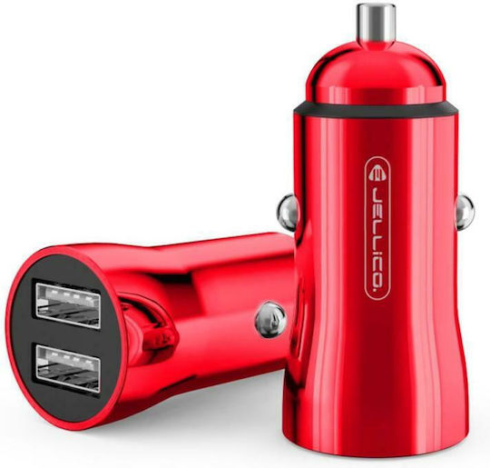 Jellico JC-33 Φορτιστής Αυτοκινήτου 2.1A με Θύρες: 2xUSB-A Κόκκινο Χρώμα