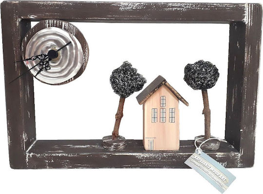 Kapadakis Wood Art Σπίτι Με Δέντρα Ρολόι Τοίχου Ξύλινο Καφέ 34x20cm