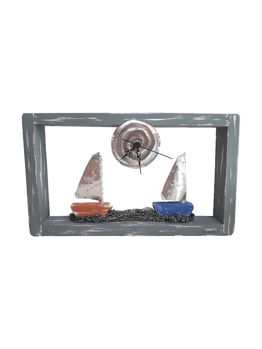 Kapadakis Wood Art Δύο Καράβια Ρολόι Τοίχου Ξύλινο Γκρι 34x20cm