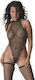 Allure Lingerie Leather & Net Teddy Bodysuit Black