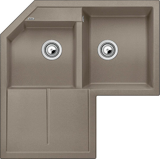Blanco Metra 9 E Drop-In Küchenspüle Ecke aus Flüssiger Granit M83xB83cm Tartufo