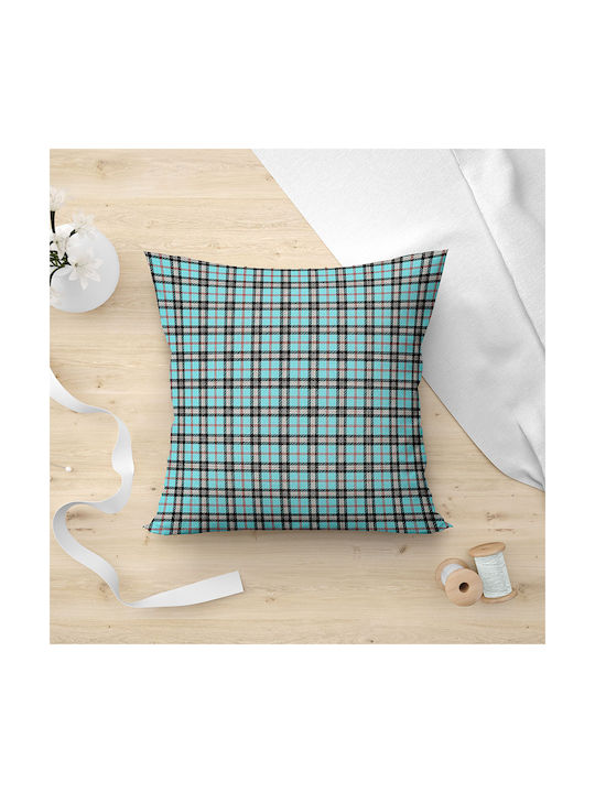 Lino Home Decorative Pillow Case Tartan from 100% Cotton 601 Turquoise 45x45cm.