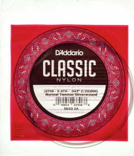 Daddario Classical Single Nylon String Nylon for Classical Guitar 43" E (Mi) 6th - Normal