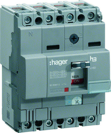 Hager Αυτόματος Διακόπτης Ισχύος 25kΑ 4P 125Α Ρυθμιζόμενος X160 HHA126H