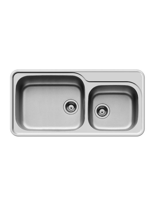 Pyramis Space Plus 2B Drop-In Kitchen Inox Brushed Finish Sink L96xW48cm Silver