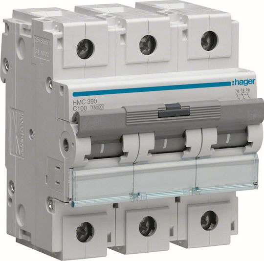 Hager Αυτόματη Ασφάλεια 100A Τριπολική AC HMC390