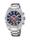 Festina Ανδρικό Ρολόι 45mm Χρονογράφος Μπαταρίας με Ασημί Μεταλλικό Μπρασελέ