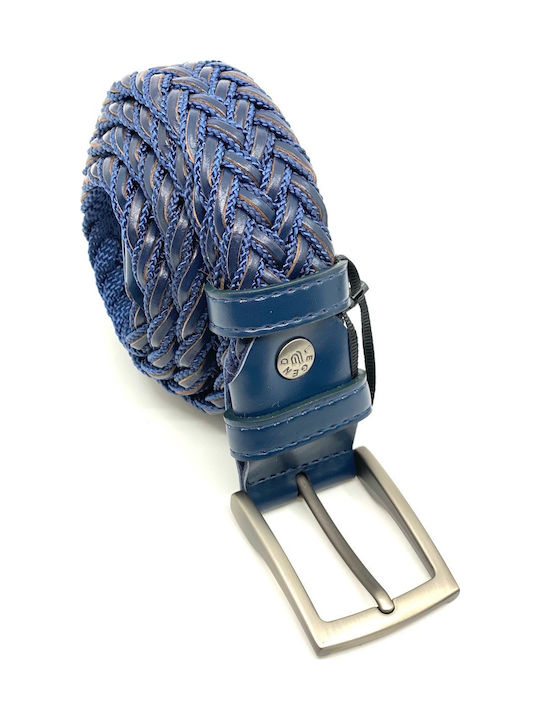 Legend Accessories Men's Knitted Leather Belt Blue