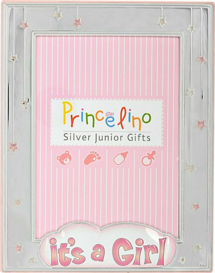 Prince Silvero It's A Girl Παιδική Κορνίζα Ασημένια Ροζ 13x18cm