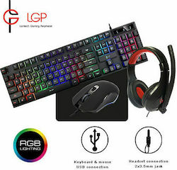 Lamtech 4in1 Set Tastatură de Gaming cu iluminare RGB & Mouse Negru