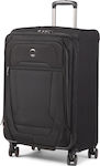 Delsey Helium Dlx Large Travel Suitcase Fabric Black with 4 Wheels Height 71cm.