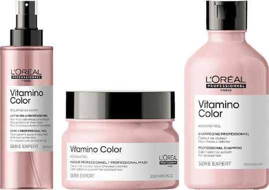 L'Oréal Professionnel Serie Expert Vitamino Color Hair Care Set for Color Maintenance for Colored Hair with Shampoo, Mask and Spray 3pcs