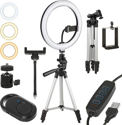 Maclean Energy Ring Light 25cm 3000 - 6500K with Tripod Floor and Mobile Holder