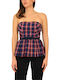 Women's Blouse Strapless Checked Multicolour