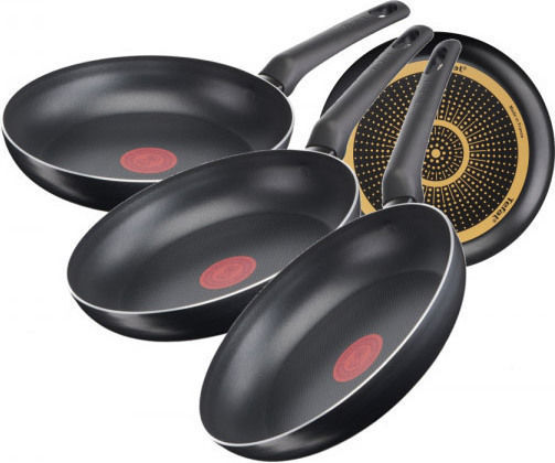 Tefal Simple Cook Pans Set Made of Aluminum Black with Non-Stick Coating 3 Pieces