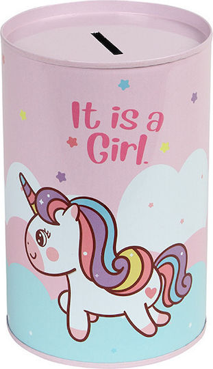Keskor Unicorn Children's Money Box Metal Pink 8.5x8.5x13cm