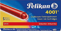 Pelikan 4001 Ersatz-Tinte für Füller in Rot Farbe 5τμχ 5Stück