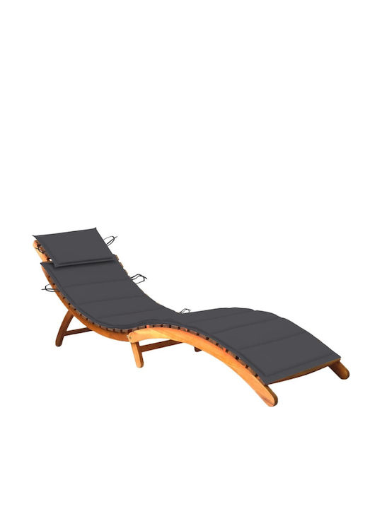 Deckchair Wooden with Cushion Grey 184x55x64cm.