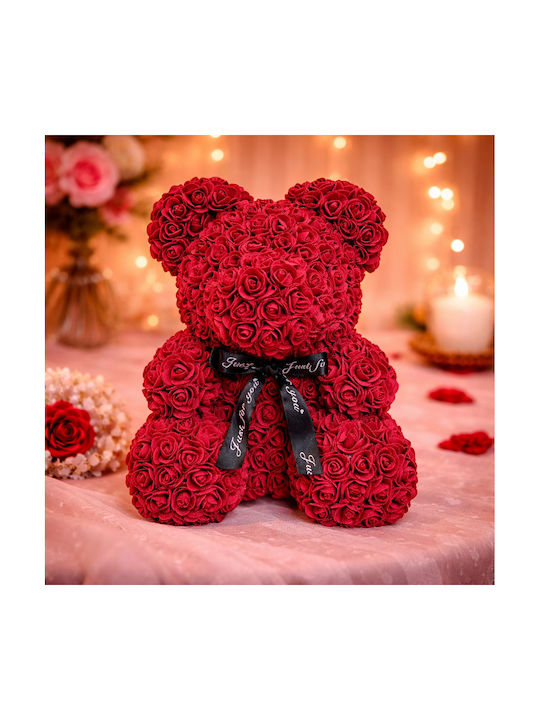 Ursuleț din Trandafiri Artificiali Bordeaux 40cm în cutie Dorosimo