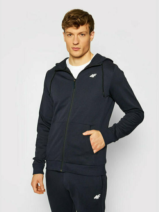 4F Men's Sweatshirt Jacket with Hood and Pockets Navy Blue