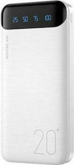 WK WP-163 Power Bank 20000mAh με 2 Θύρες USB-A Λευκό