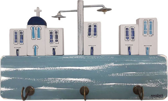Kapadakis Wood Art Χειροποίητη Νησιώτικη Γειτονιά Με Κολόνα Ξύλινη 3 Θέσεων 27x4x13cm