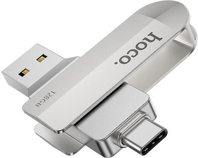 Hoco UD10 128ГБ USB 3.0 Стик с връзка USB-A & USB-C сребърен