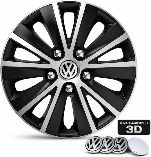 Versaco Auto Radkappen Set Rapide NC mit Marke VW 4Stück 15" Silber