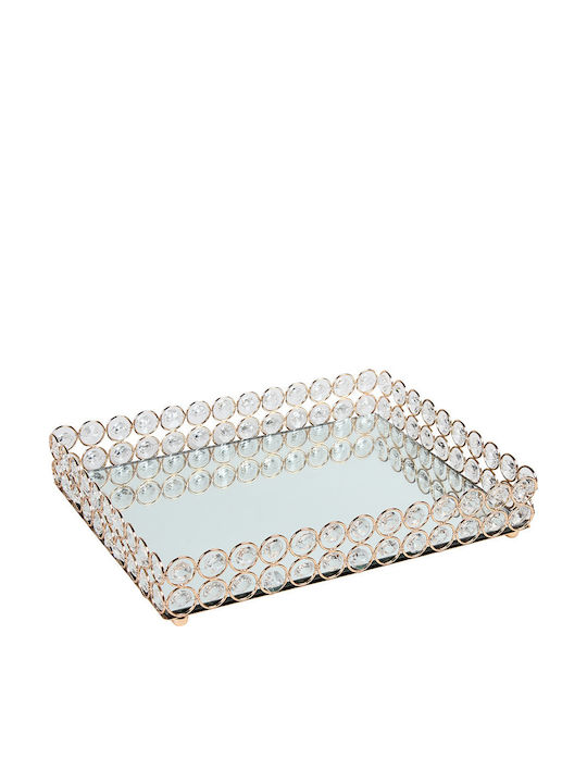 Keskor Metallic Rectangular Decorative Tray with Mirror Χρυσό 30x23x5.5cm