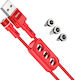 Hoco Braided / Magnetic USB to Lightning / Type-C / micro USB Cable Κόκκινο 1.2m (Sunway U98)