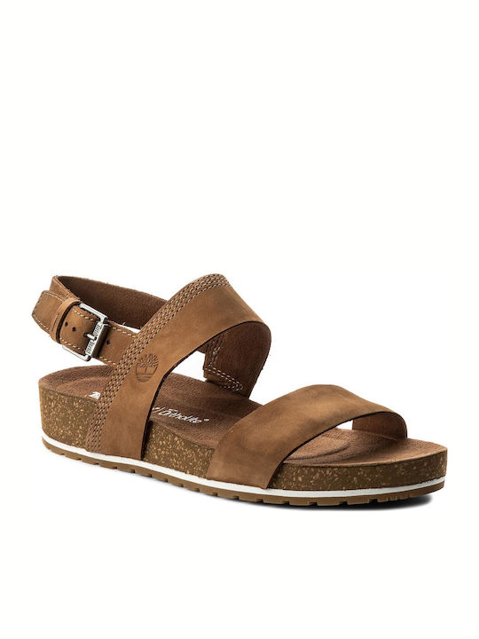 Malibu Waves 2 Bands Leather Women's Flat Sandals Anatomic with Strap in Brown Color