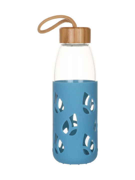 Pebbly Glass Bottle with Screw Cap Blue 550ml