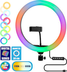 GloboStar Professional Digital Ring Light RGB Ring Light 30cm cu Suport pentru Mobil