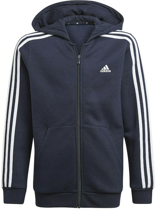Adidas Αθλητική Παιδική Ζακέτα Φούτερ με Κουκούλα Navy Μπλε Essentials 3-Stripes