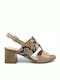 Repo Leather Women's Sandals 30220 Beige Beige with Chunky Medium Heel