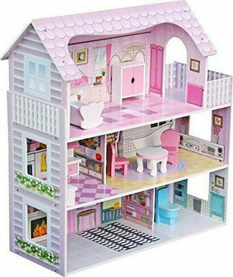 Eva Toys Ξύλινο Κουκλόσπιτο Με Έπιπλα Wooden Dollhouse W06A139