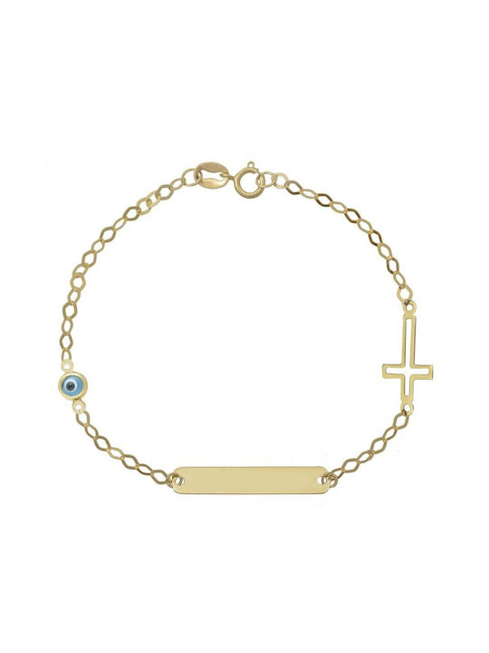 Gold identity bracelet with eye and cross BA37408 9 Carat